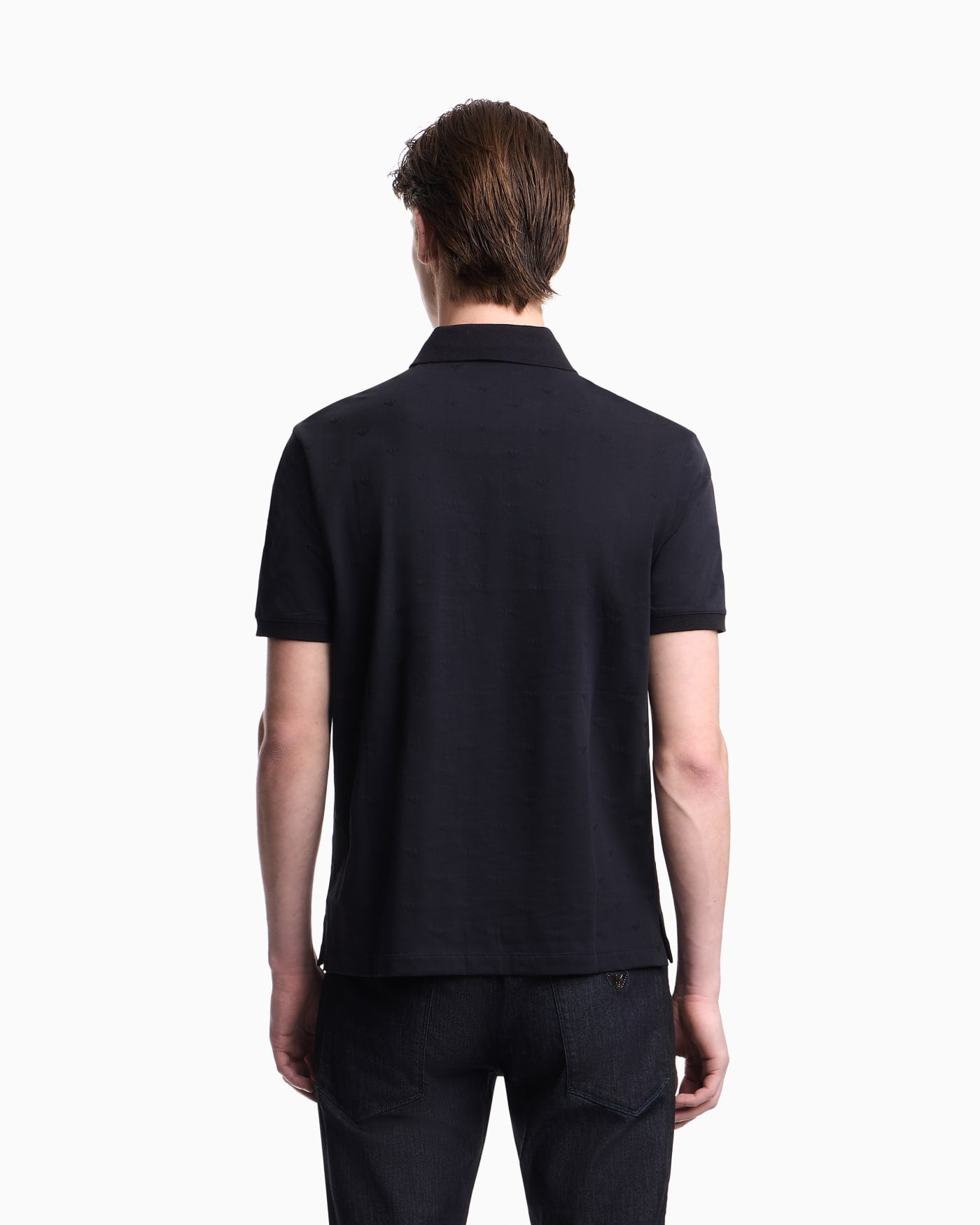 Slim-fit jersey polo shirt with all-over jacquard eagle