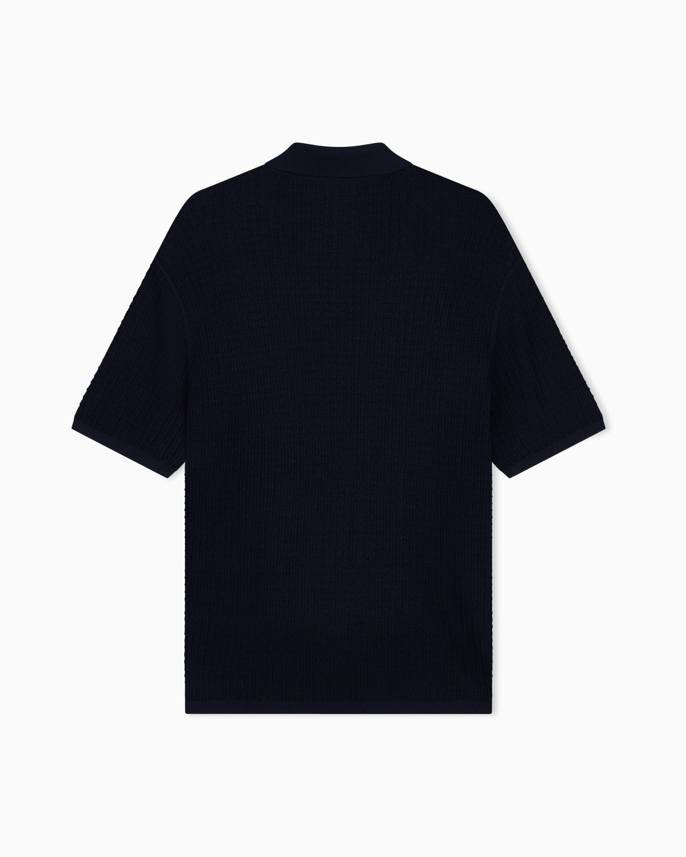 Polo collar sweater in wool and lyocell blend with patterned knit