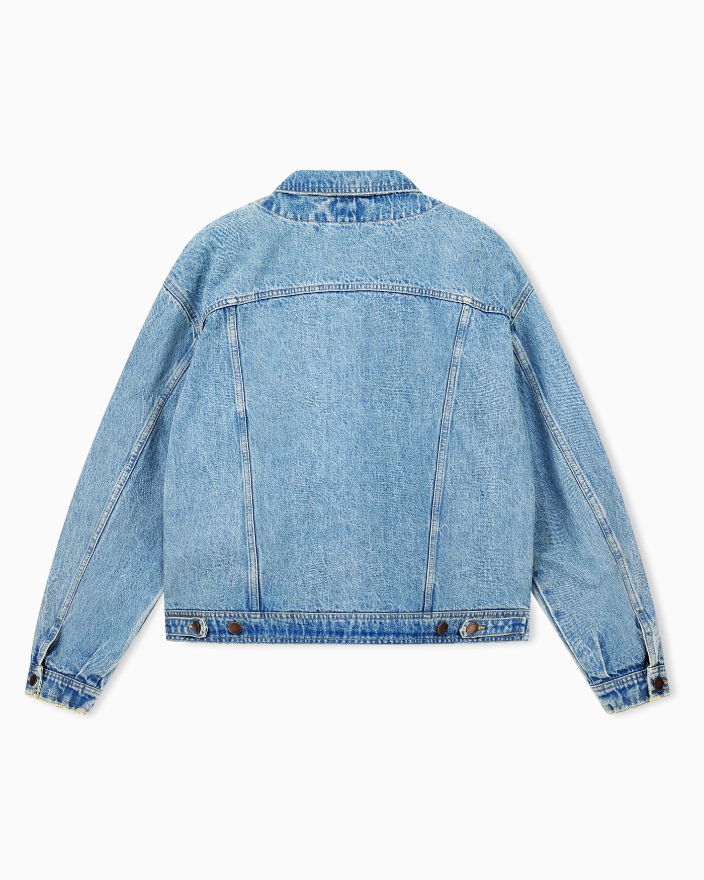 Blouson jacket in stone washed denim with metal buttons