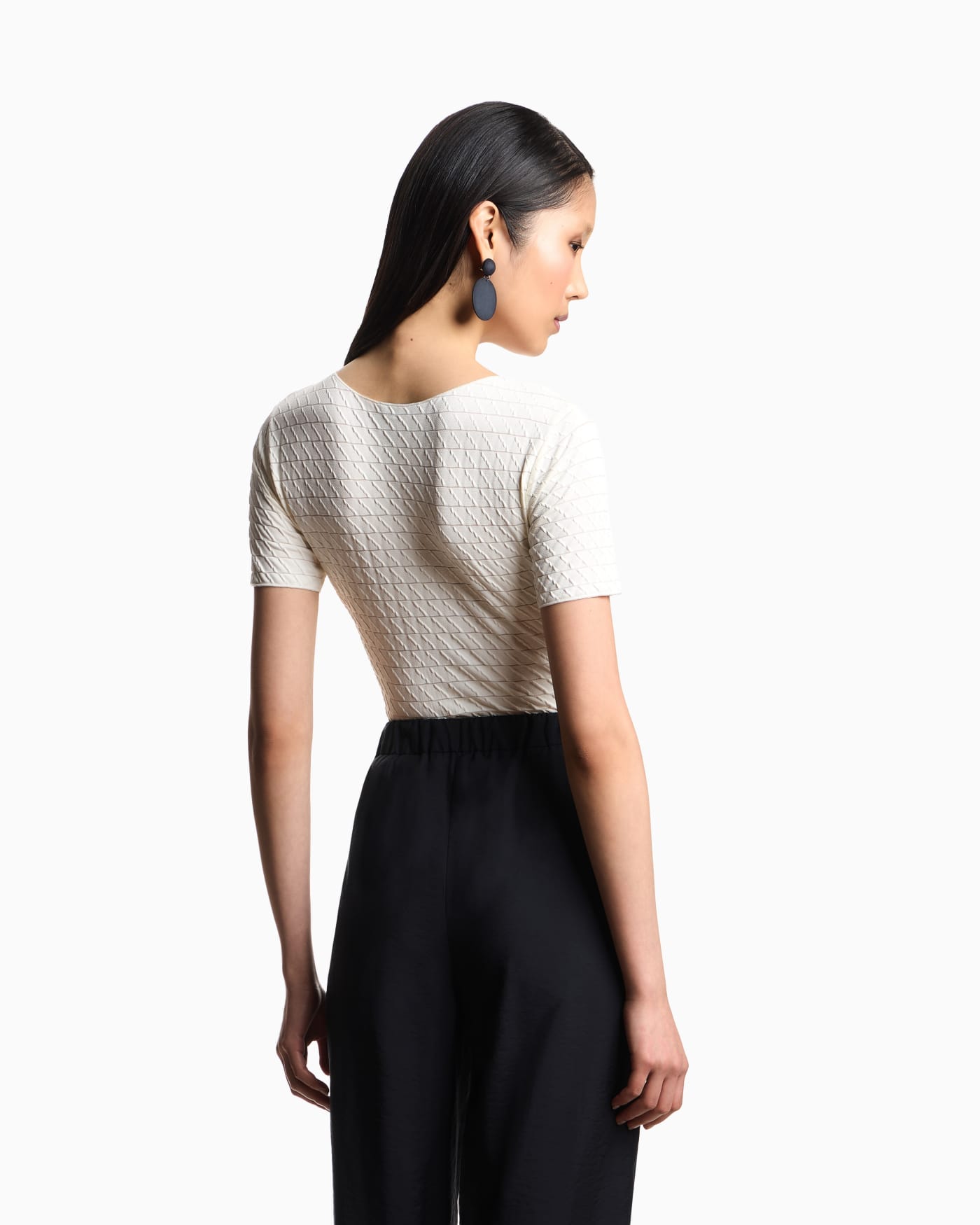 Stretch nylon jersey jumper with jacquard motif