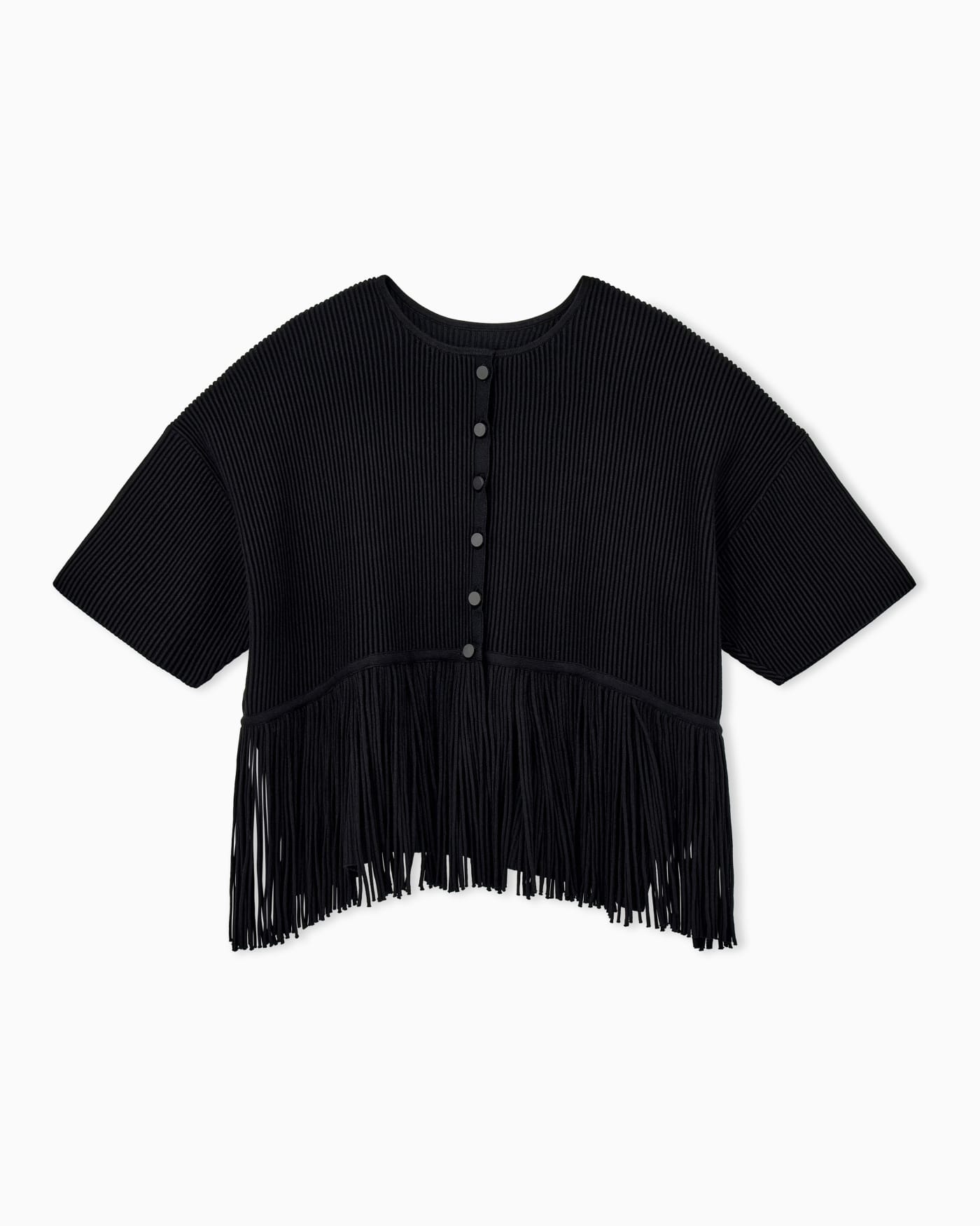 Cardigan in viscose ottoman with round neck and fringe
