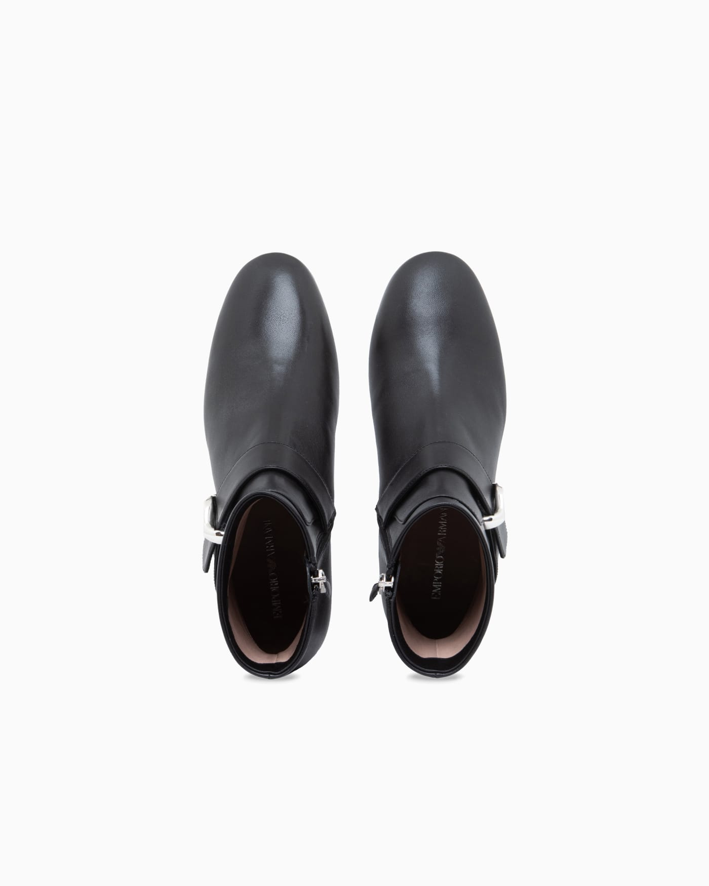 Nappa leather ankle boots with a side zip and metal buckle