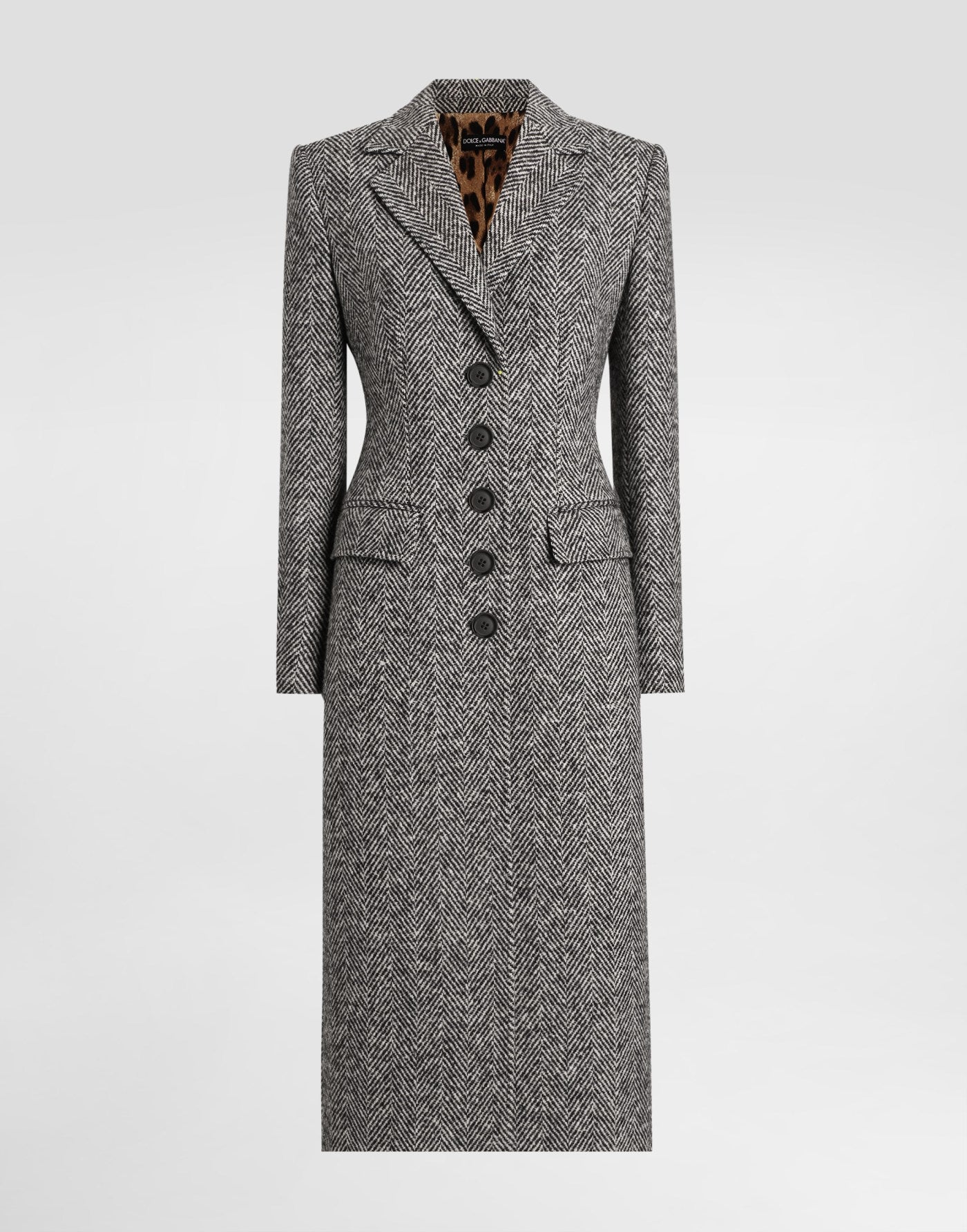 Single-breasted coat in wool chevron
