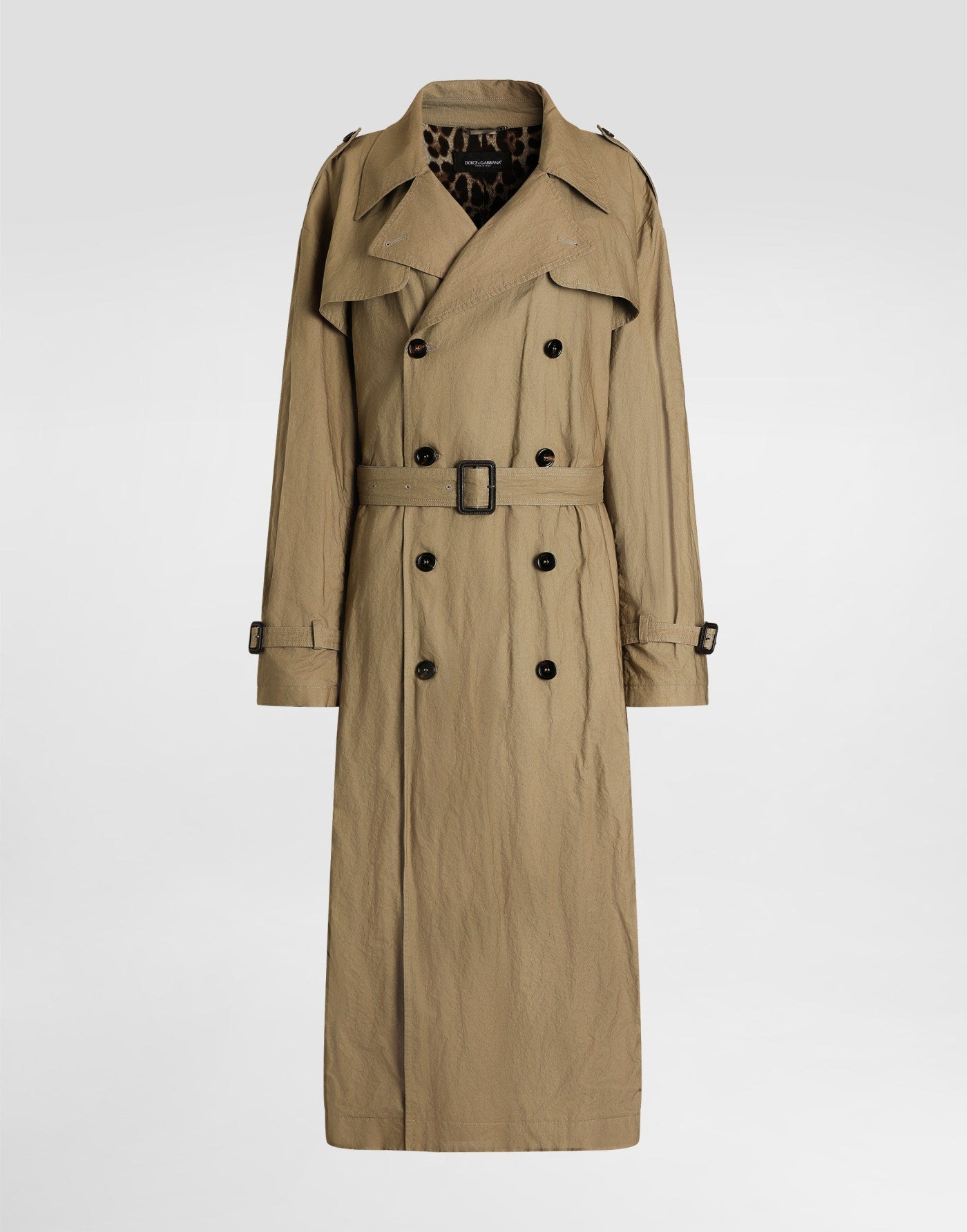 Double-breasted trench coat in wrinkled-effect cotton