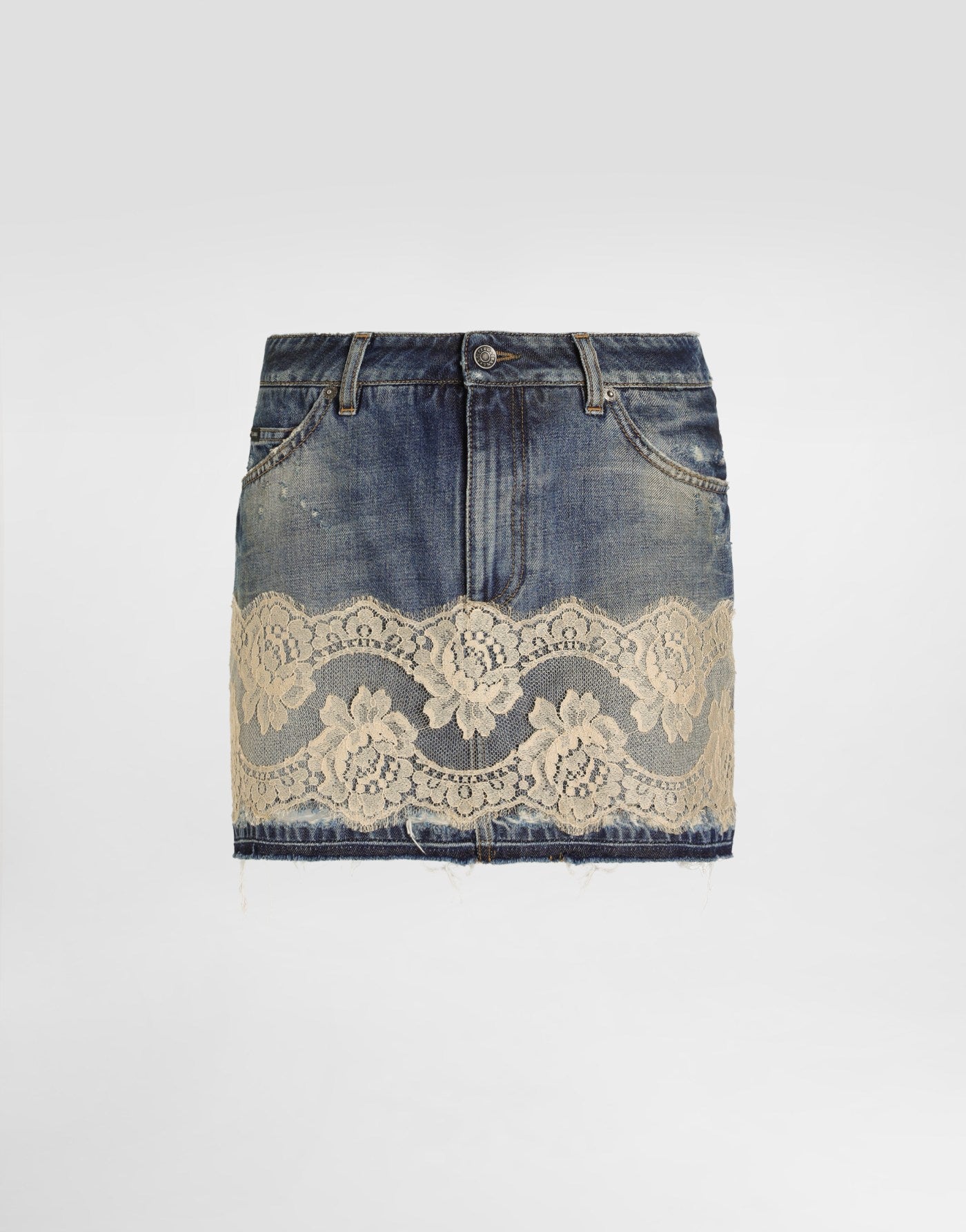 Denim skirt with lace