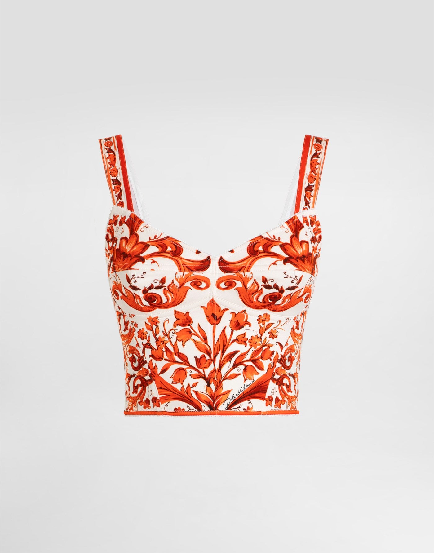 Majolica-print charmeuse bustier top