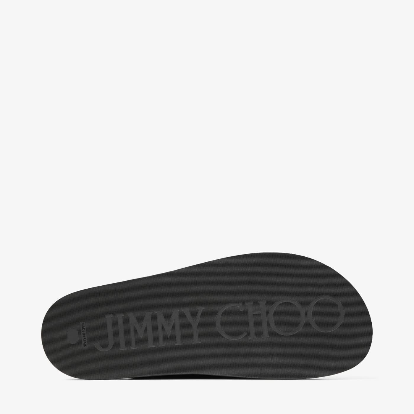 Fayence Sandal Black Leather Flat Sandals with Pearl Embellishment