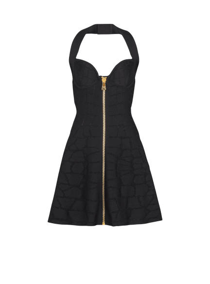 Flared halterneck dress in crocodile knit