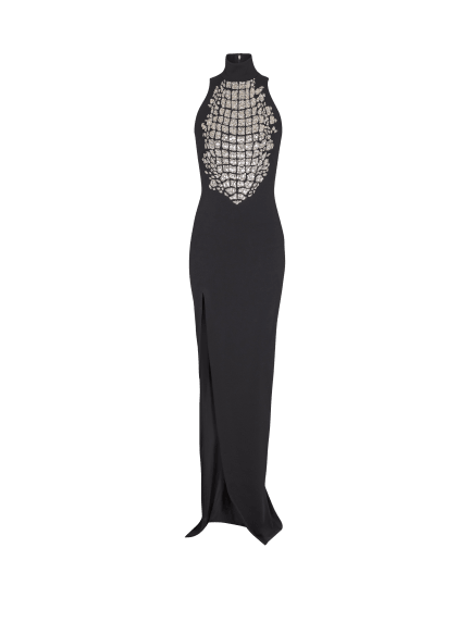 Long embroidered slit dress