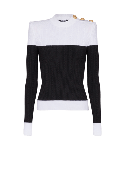 Long-sleeved two-tone knit top