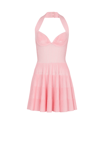Textured knit halterneck A-line dress