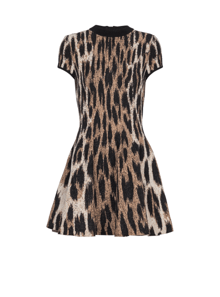 A-line leopard print jacquard dress