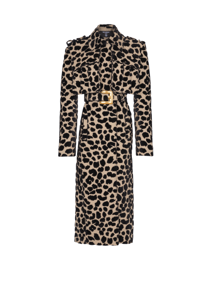 Leopard print jacquard belted trench