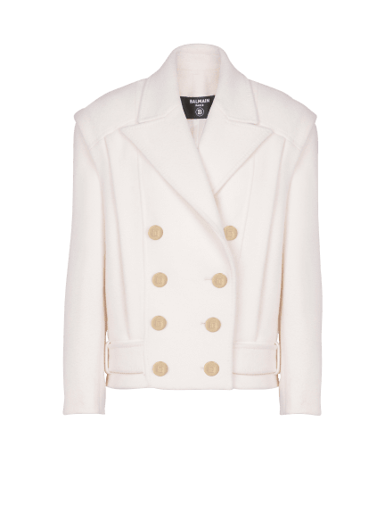 Cropped wool reefer jacket