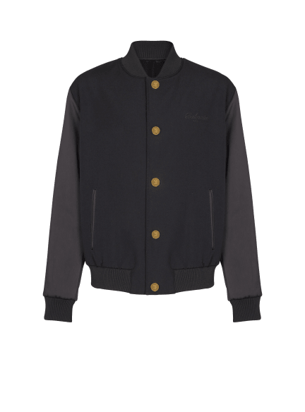 Varsity jacket in grain de poudre wool and satin