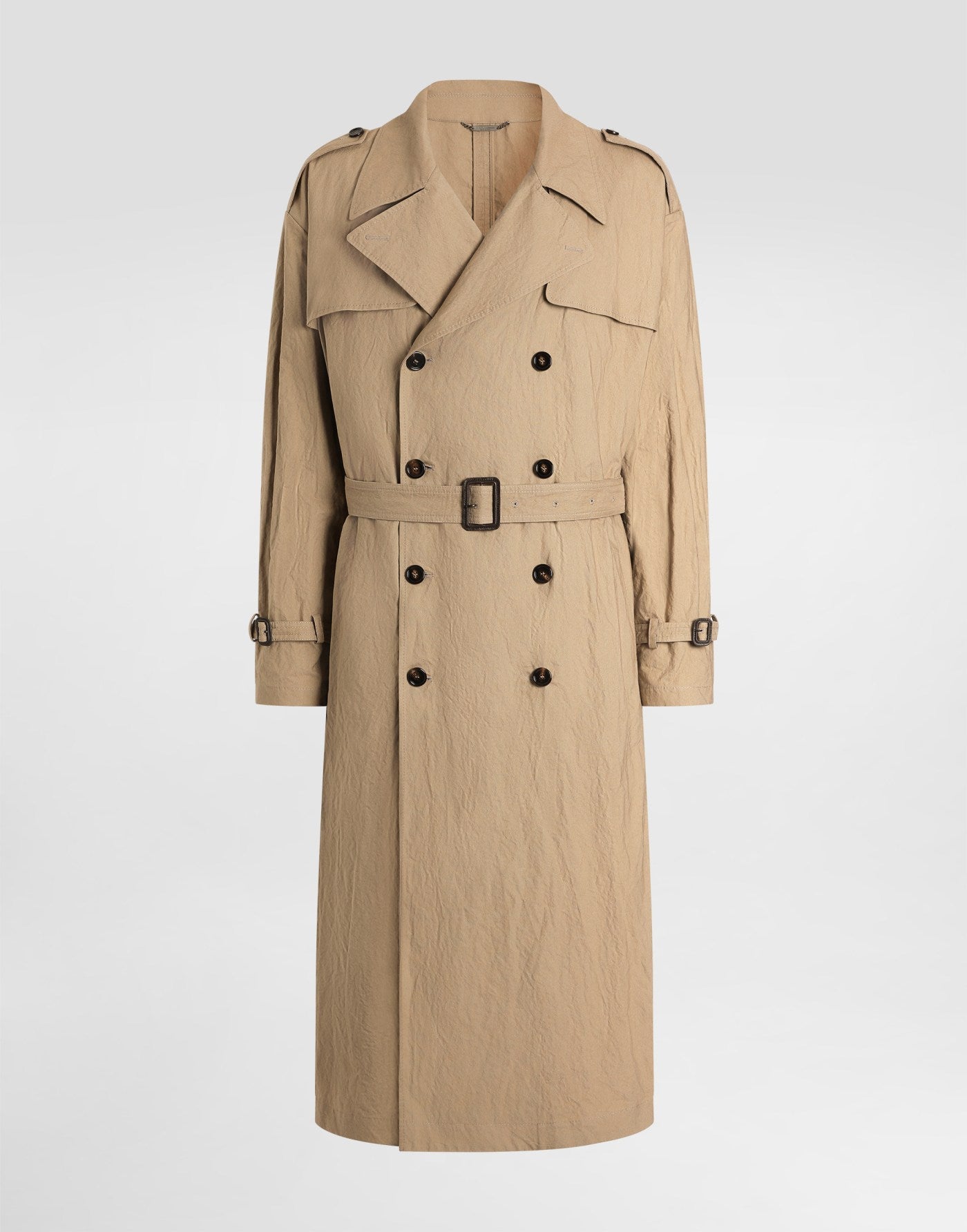 Crinkled effect cotton trench coat