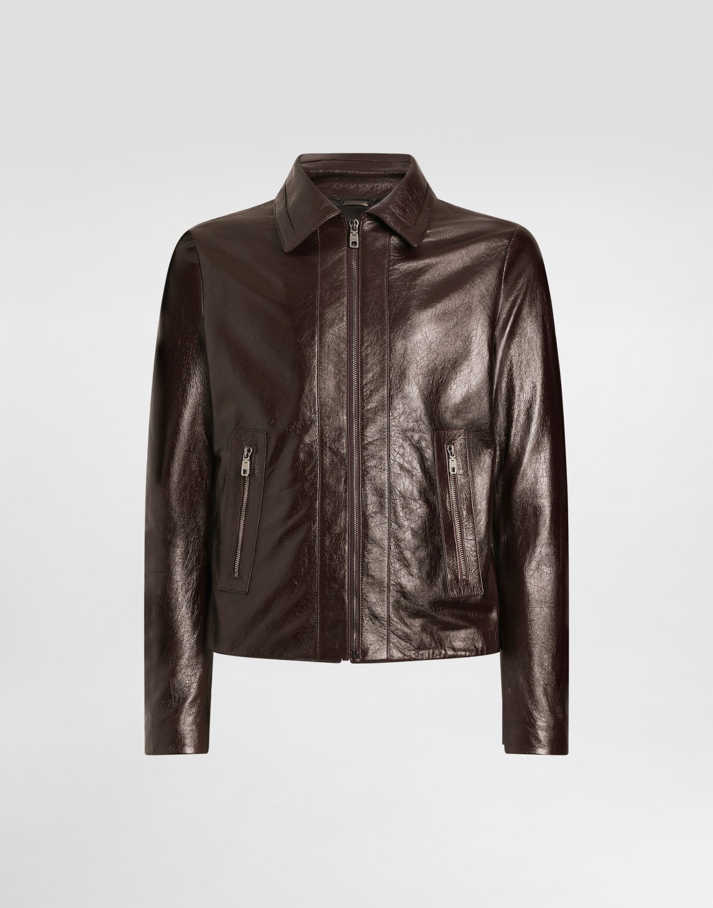 Intarsia leather jacket