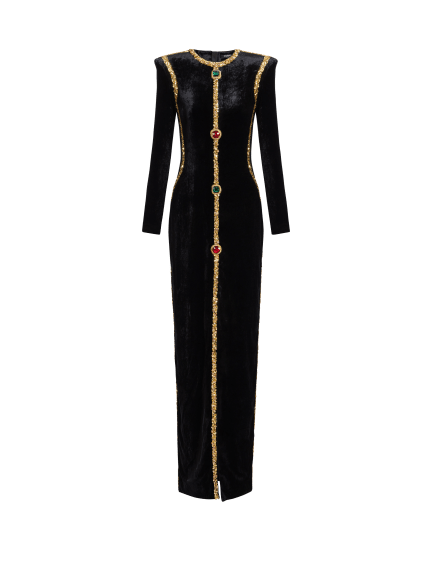 Long embellished velvet dress