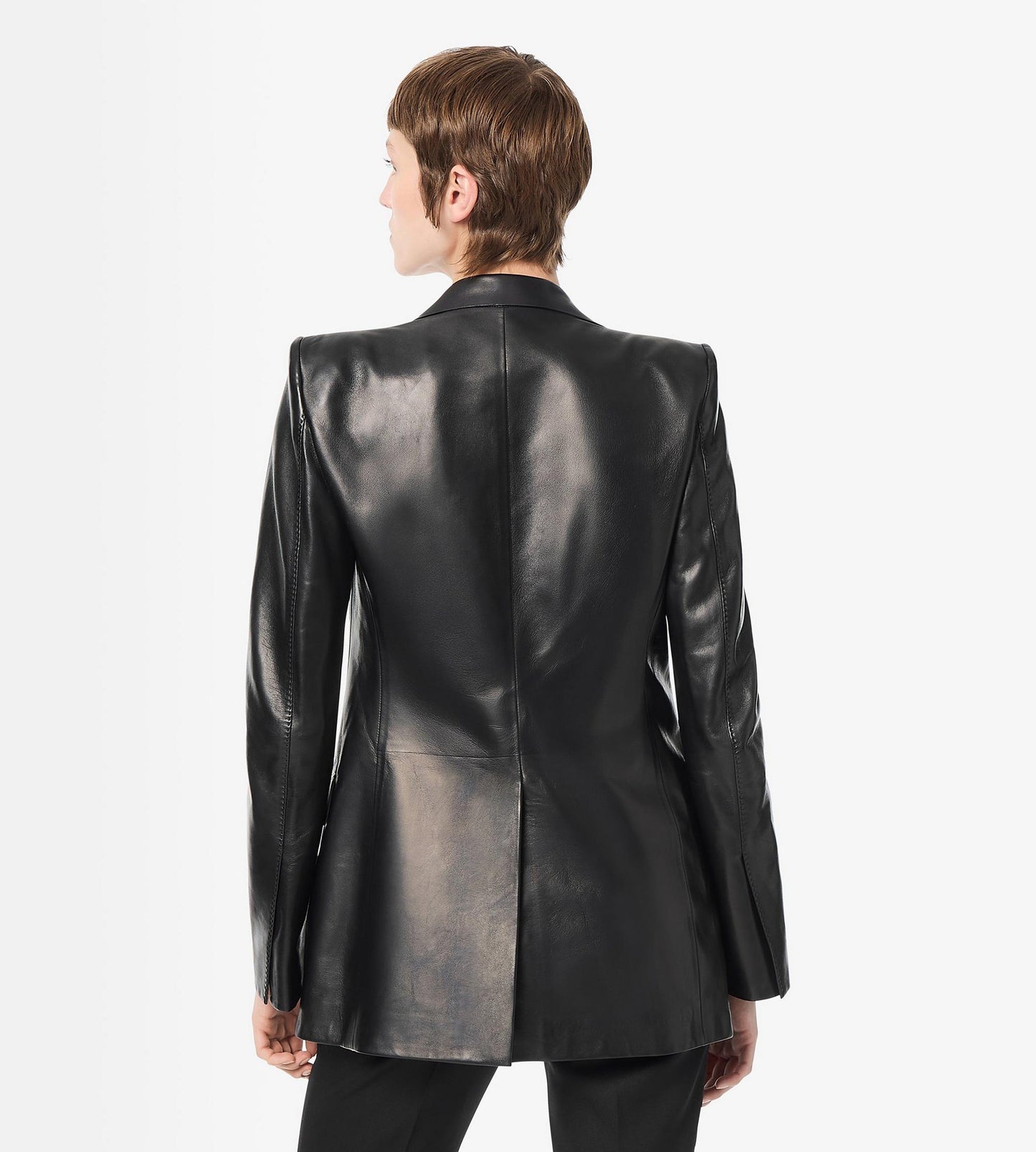 Silky Guanteria Leather Single Breasted Peak Lapel Jacket
