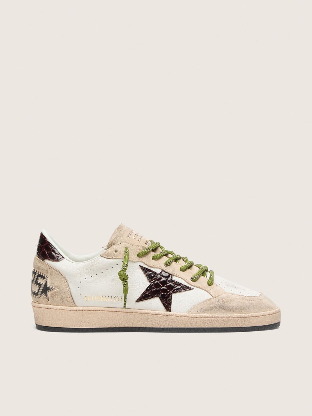 Men's Ball Star in white leather with burgundy croc-effect star