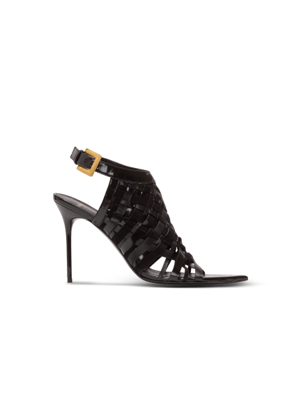 Fringed patent leather sandals