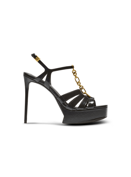 Sync platform sandals in patent lambskin