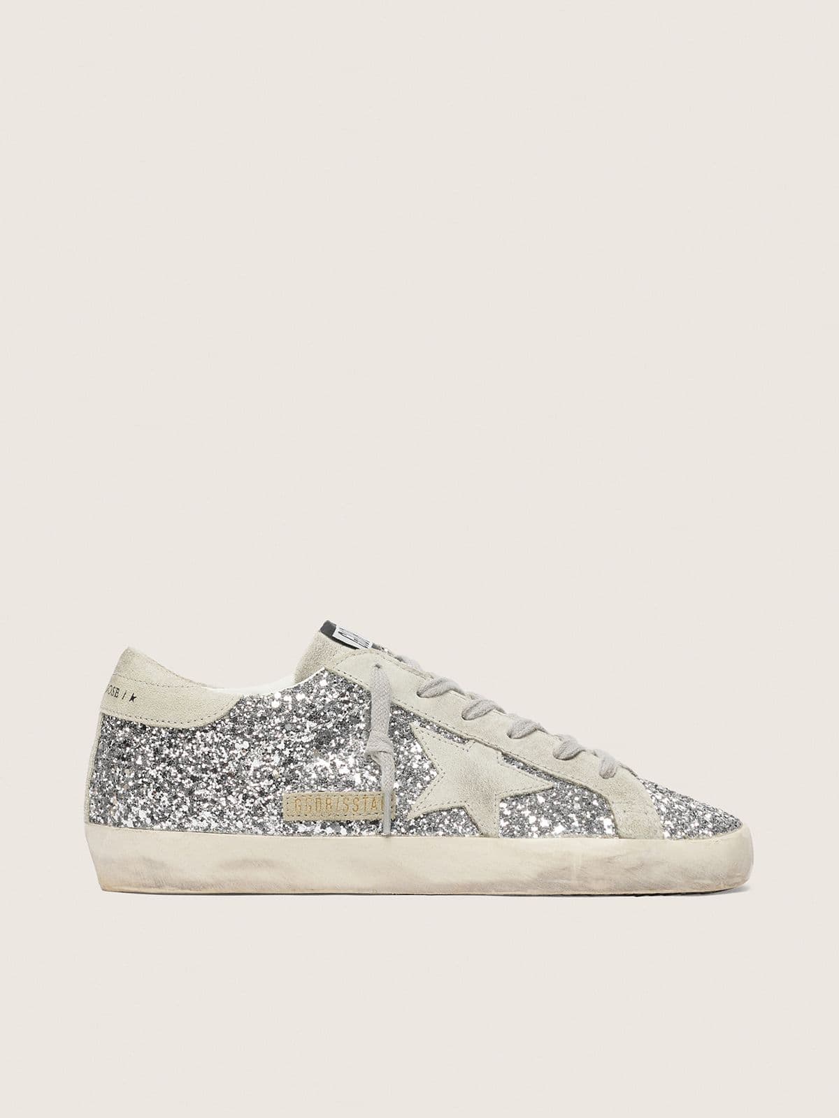 Women's Super-Star in silver glitter with ice-gray suede star