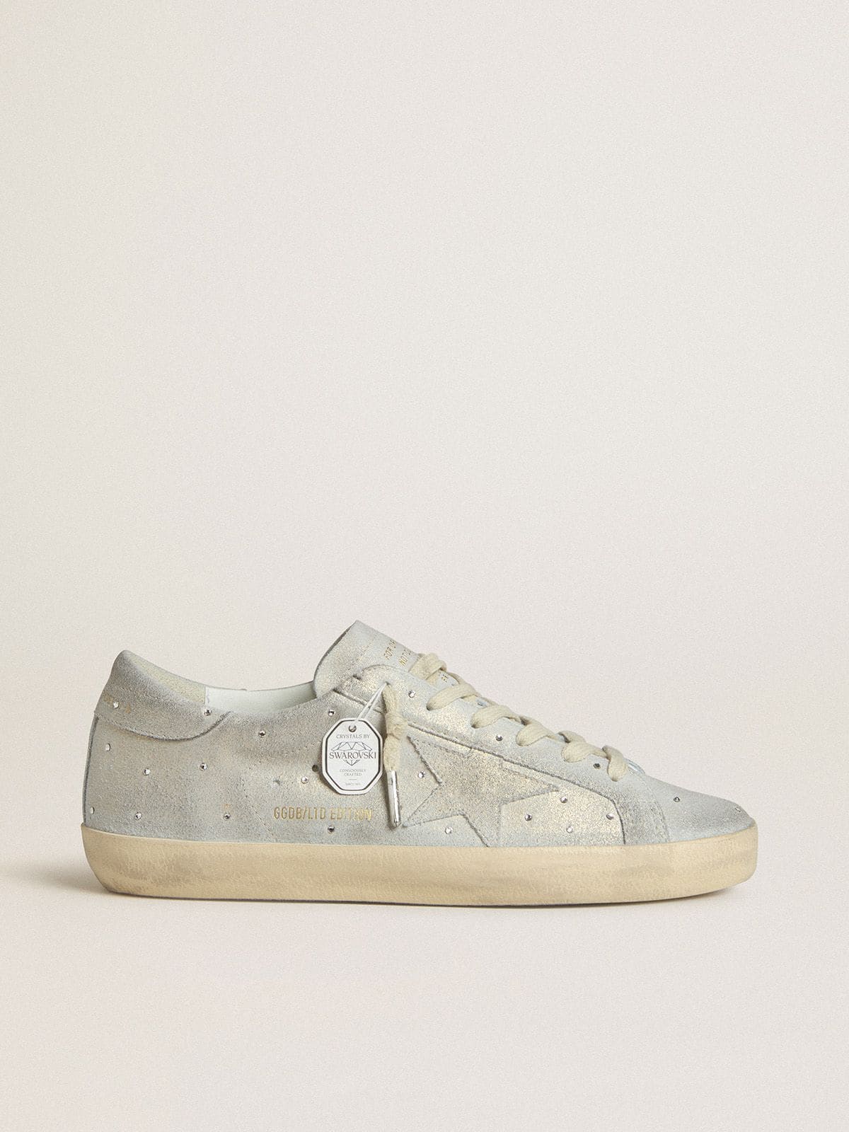 Women's Super-Star LTD in platinum suede and Swarovski crystals with platinum suede star