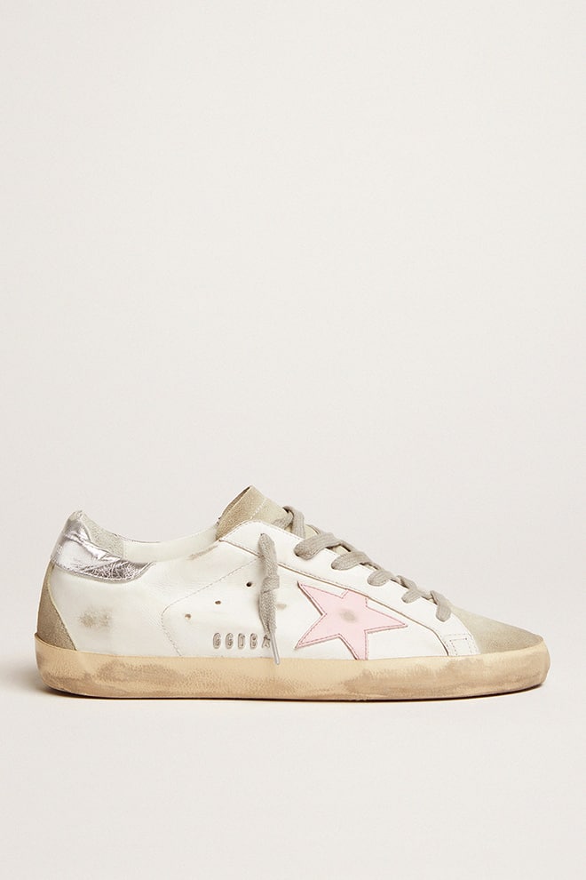 Women's leather Super-Star with pink star and silver heel tab