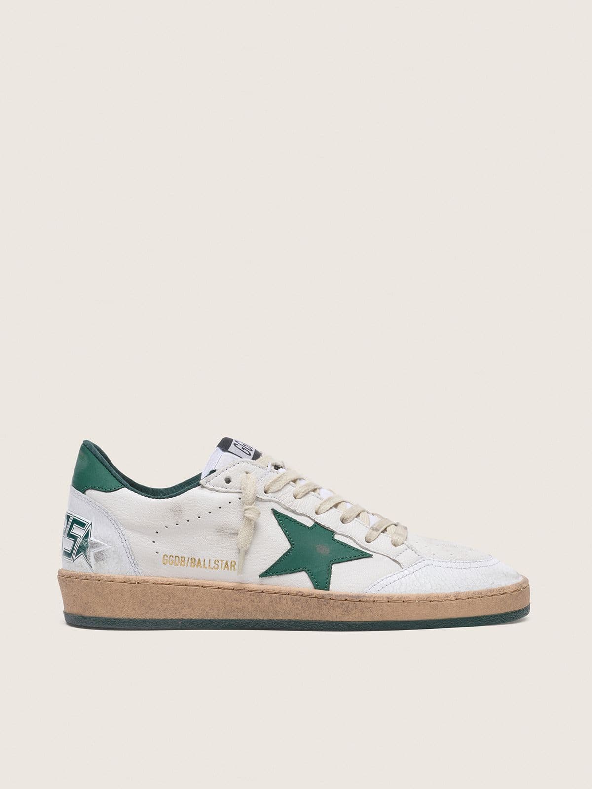 Women's Ball Star in white nappa leather with green leather star and heel tab