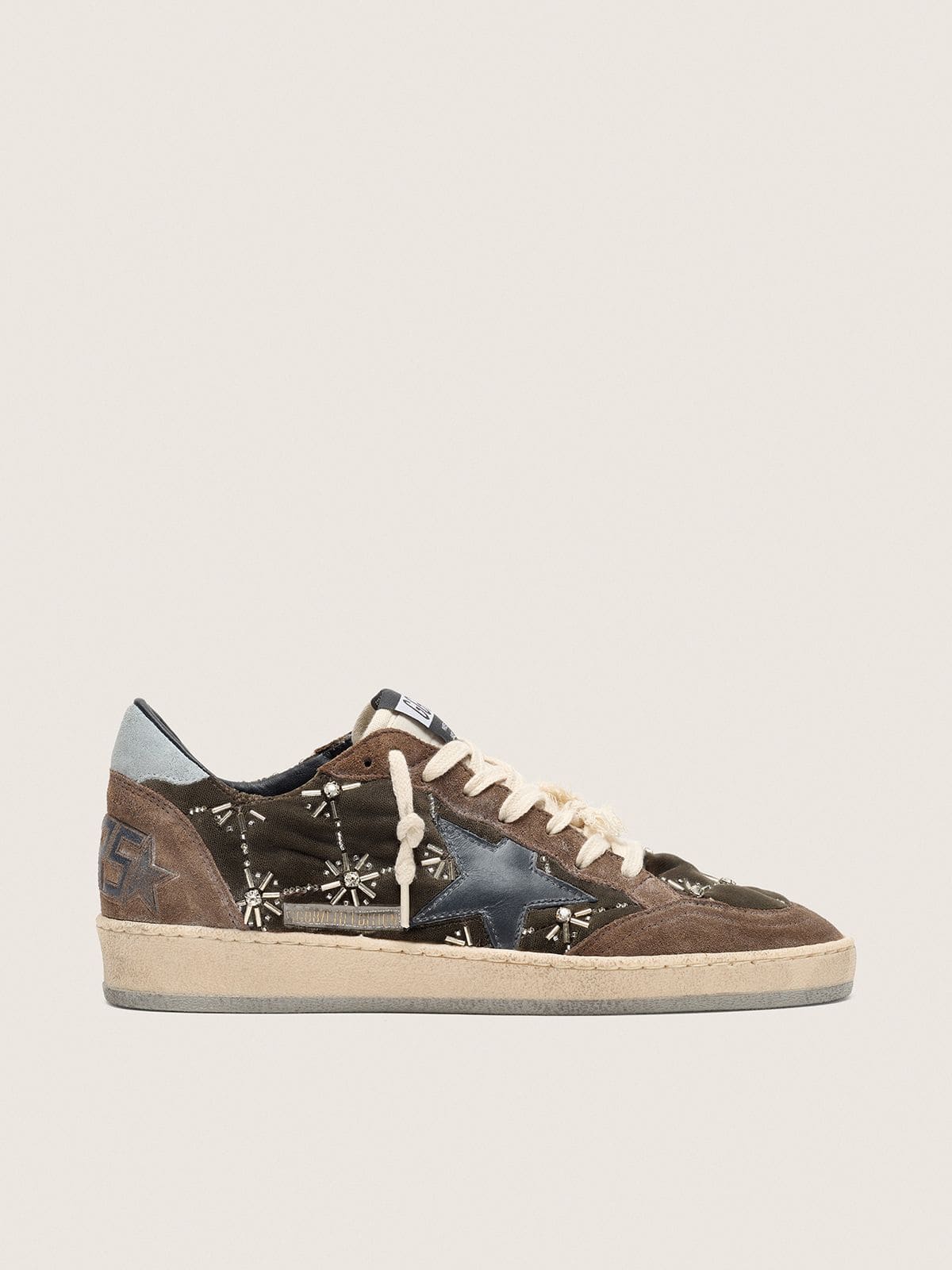 Women's Ball Star LAB in brown matelassé velvet with rhinestones and black leather star