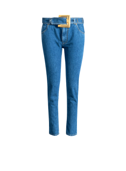 Belted denim jeans