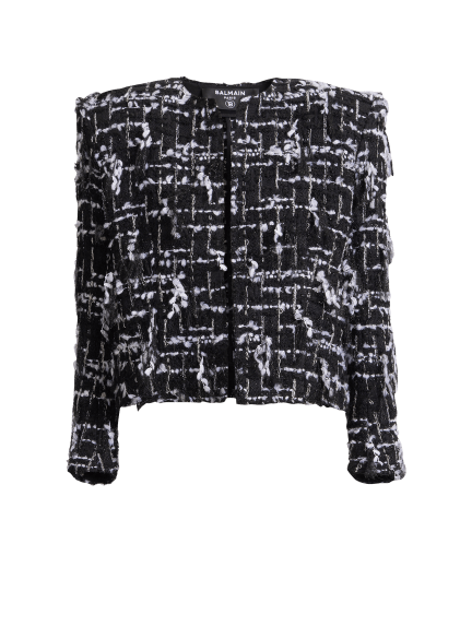 Cropped jacket in fringed tweed