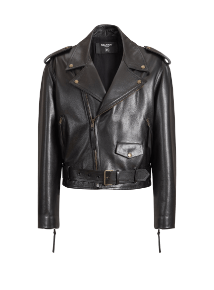 Textured leather biker jacket