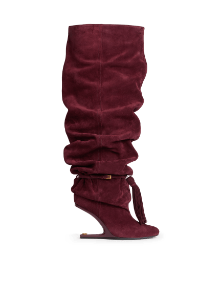 No Wedge suede leather thigh-high boots with tassel