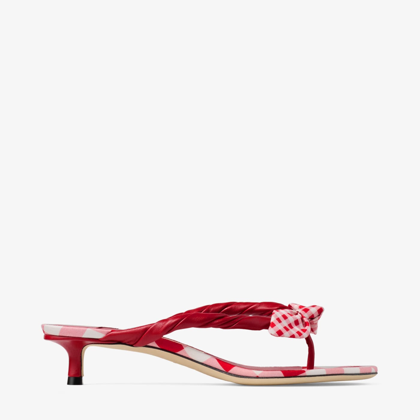 Liss 35 Ruby Red Mix Mixed Gingham Cotton Mule Sandals with Gingham Bow