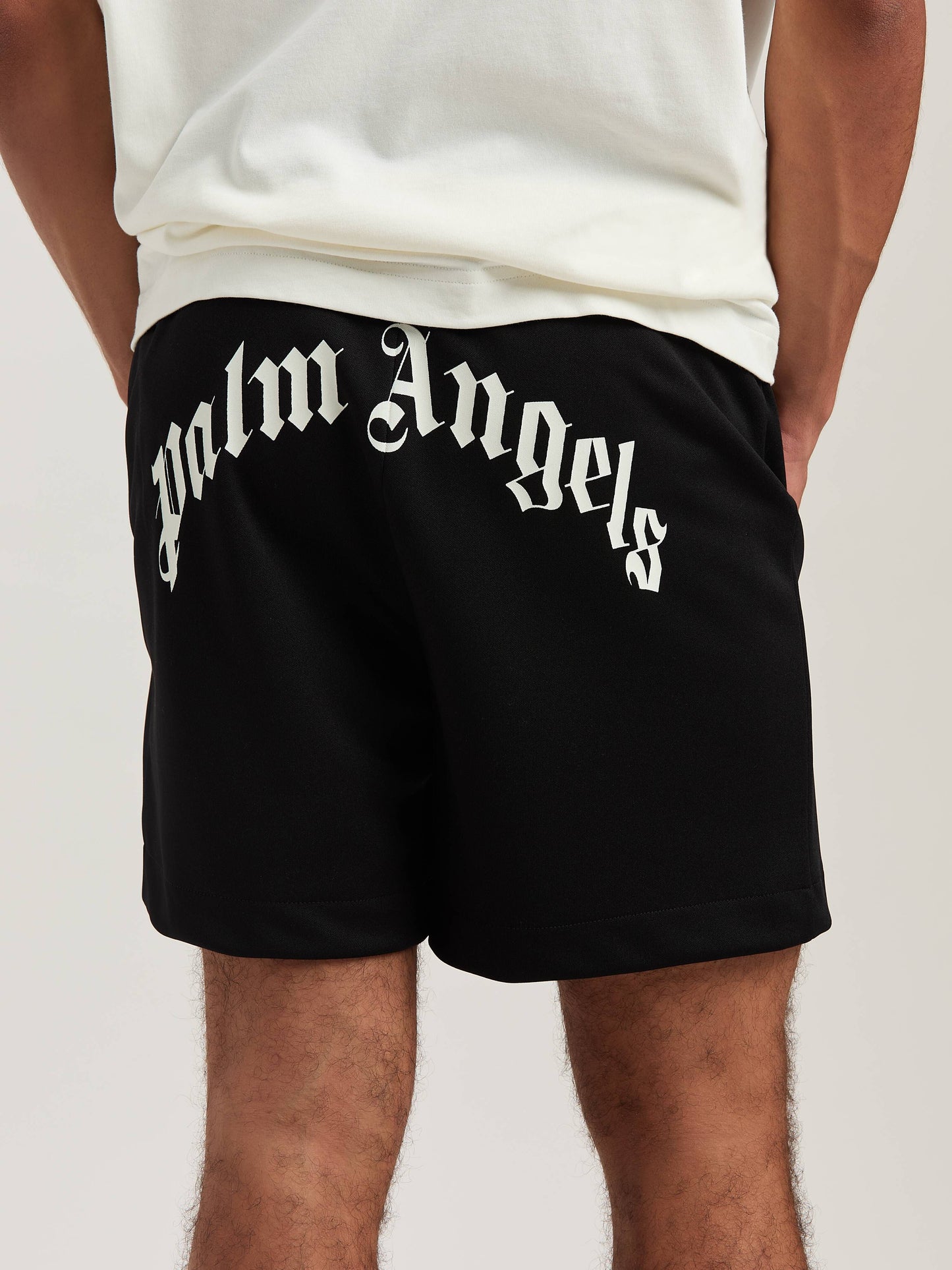 Back Curved Logo Track Shorts Black Of