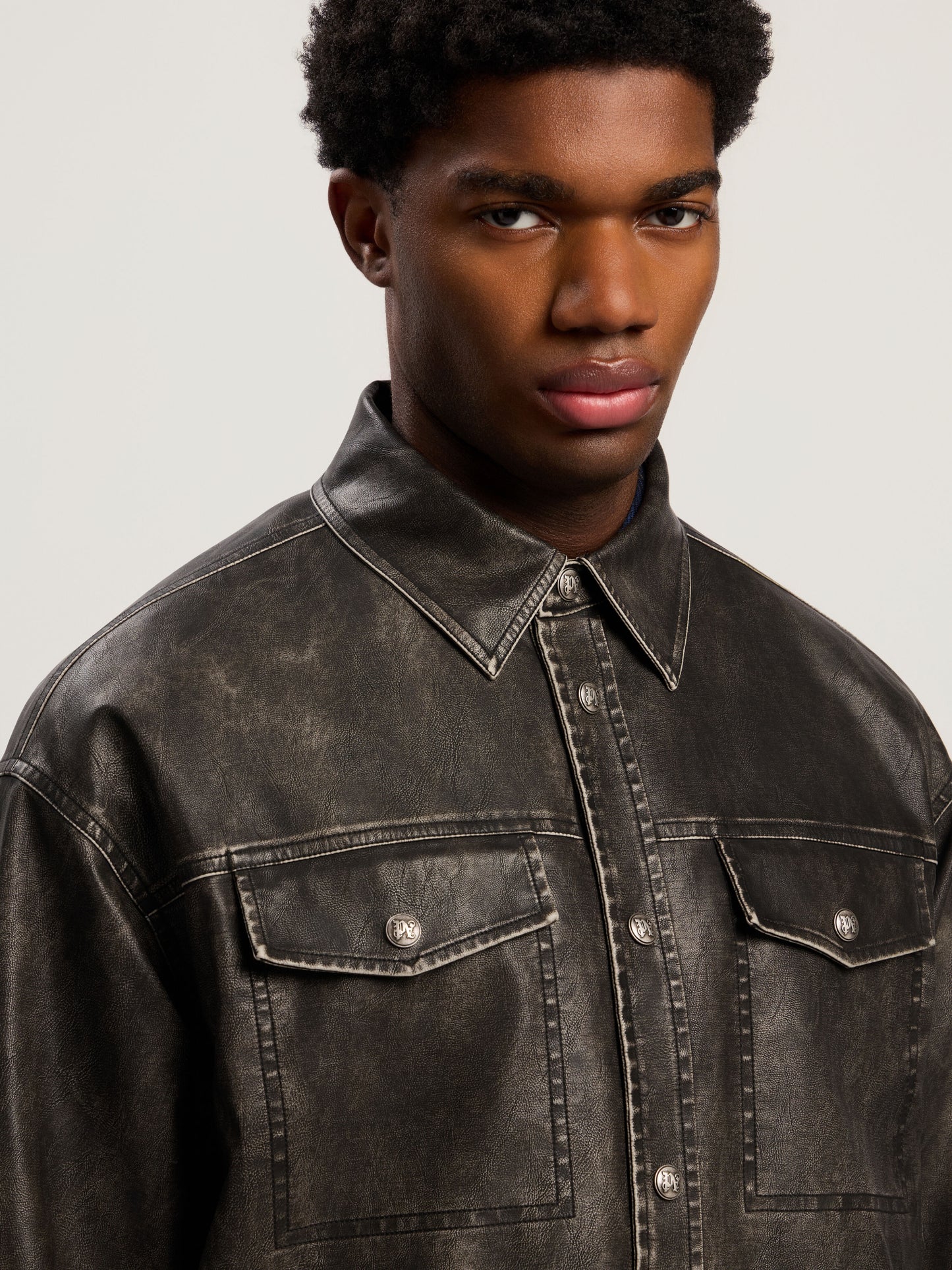 Curved Logo Coated Overshirt
