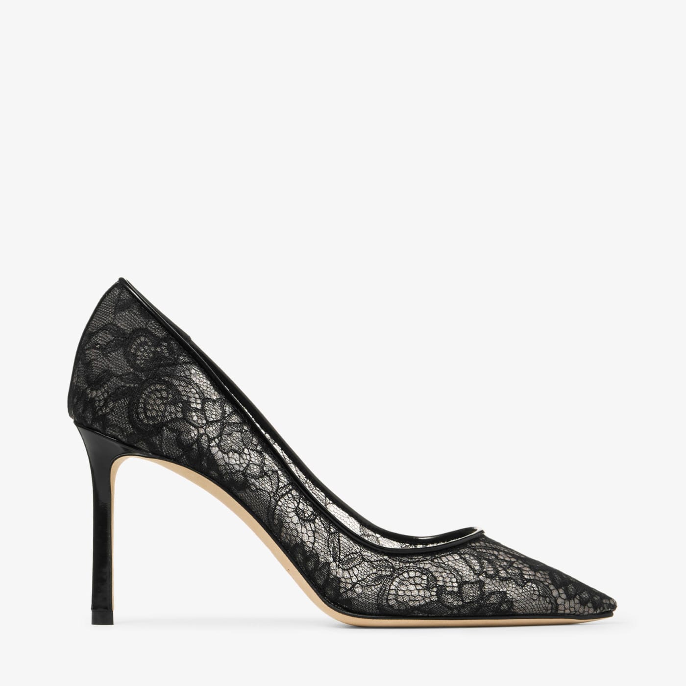 Romy 85 Black Jimmy Choo Lace Pumps