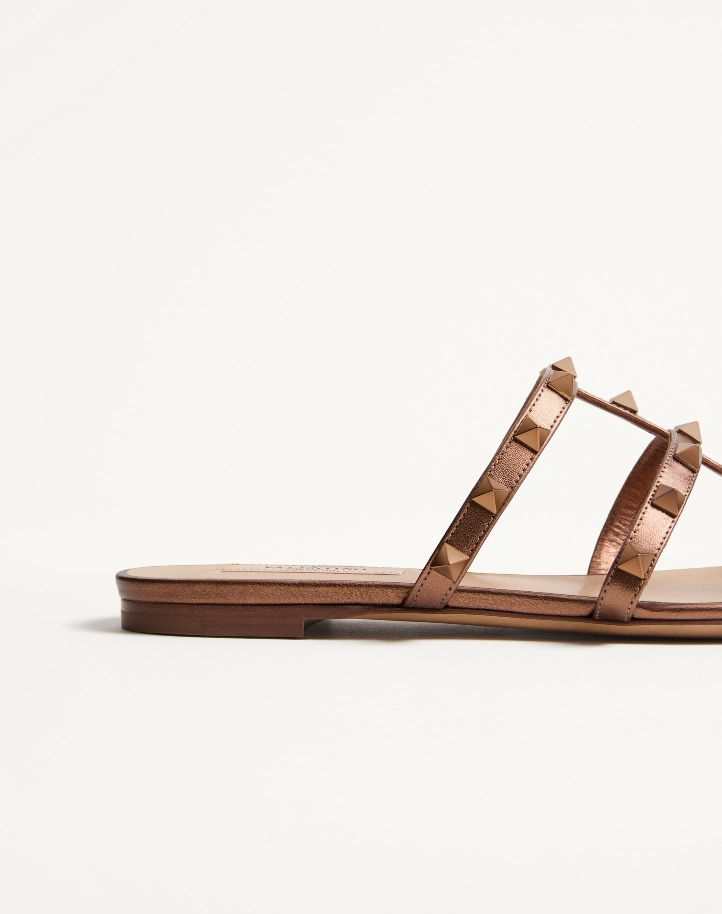 Rockstud Flat Metallic Nappa Slide Sandal
