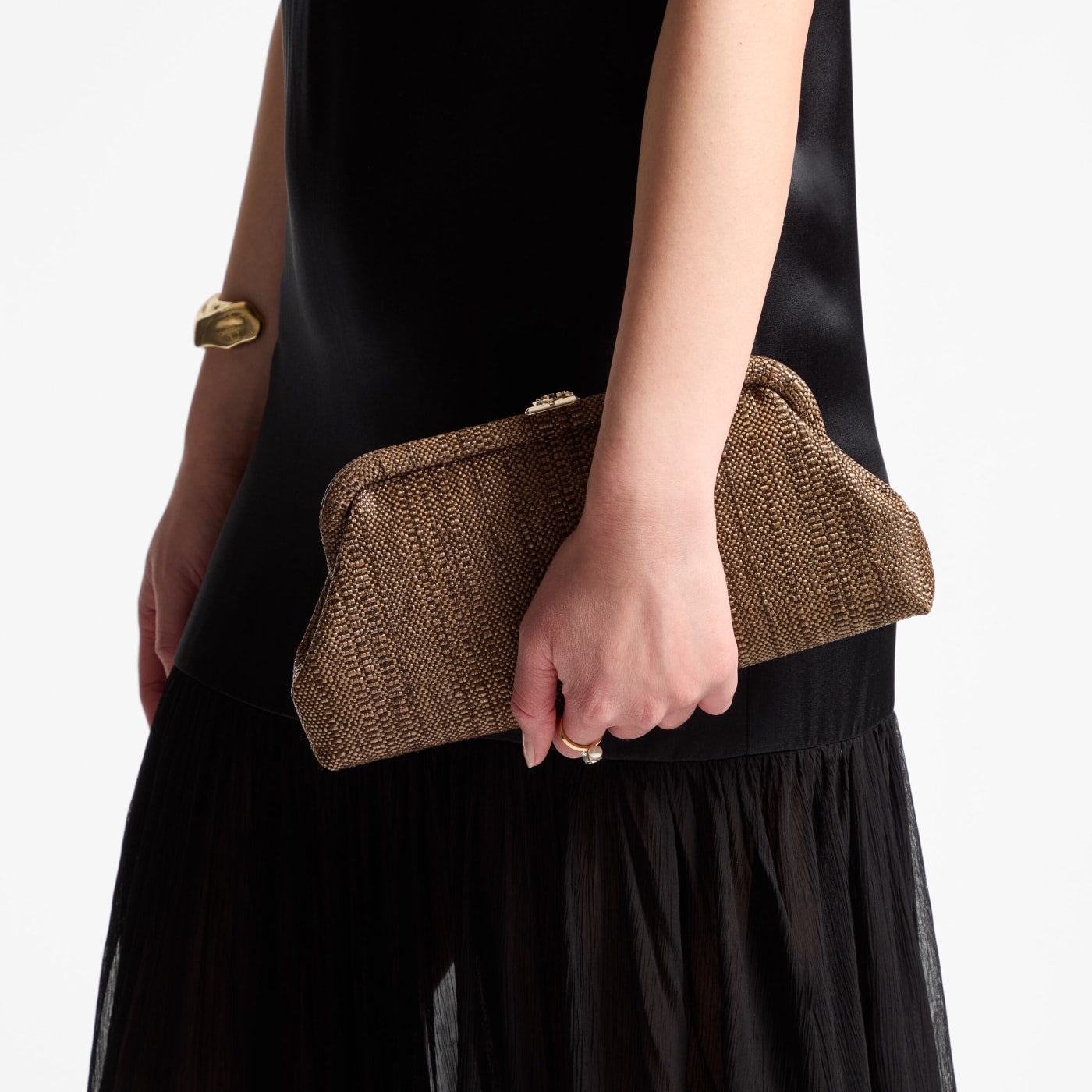 Skylar Tan Fine Raffia Clutch Bag with Square JC Clasp