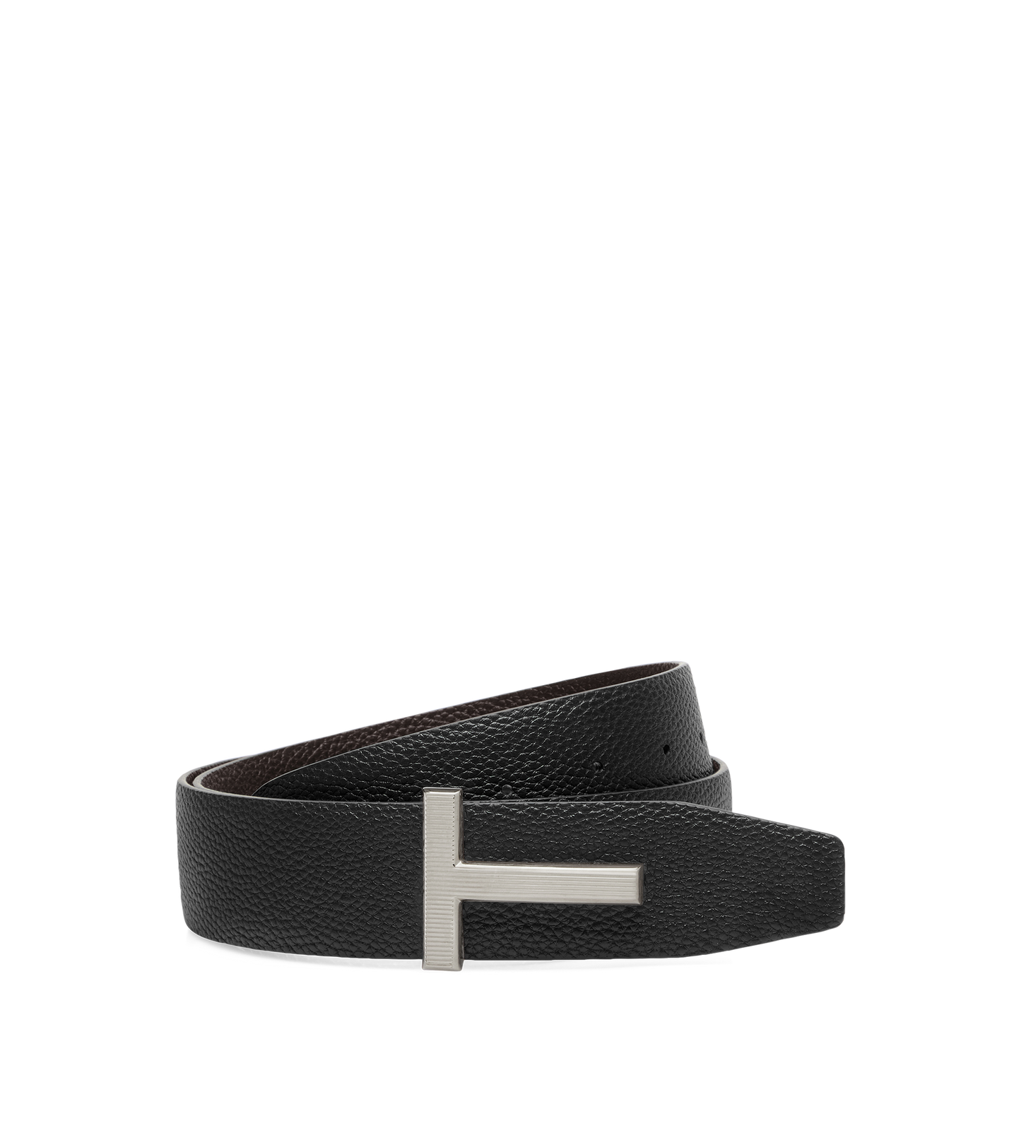 Grain Leather Ridge Buckle T Belt