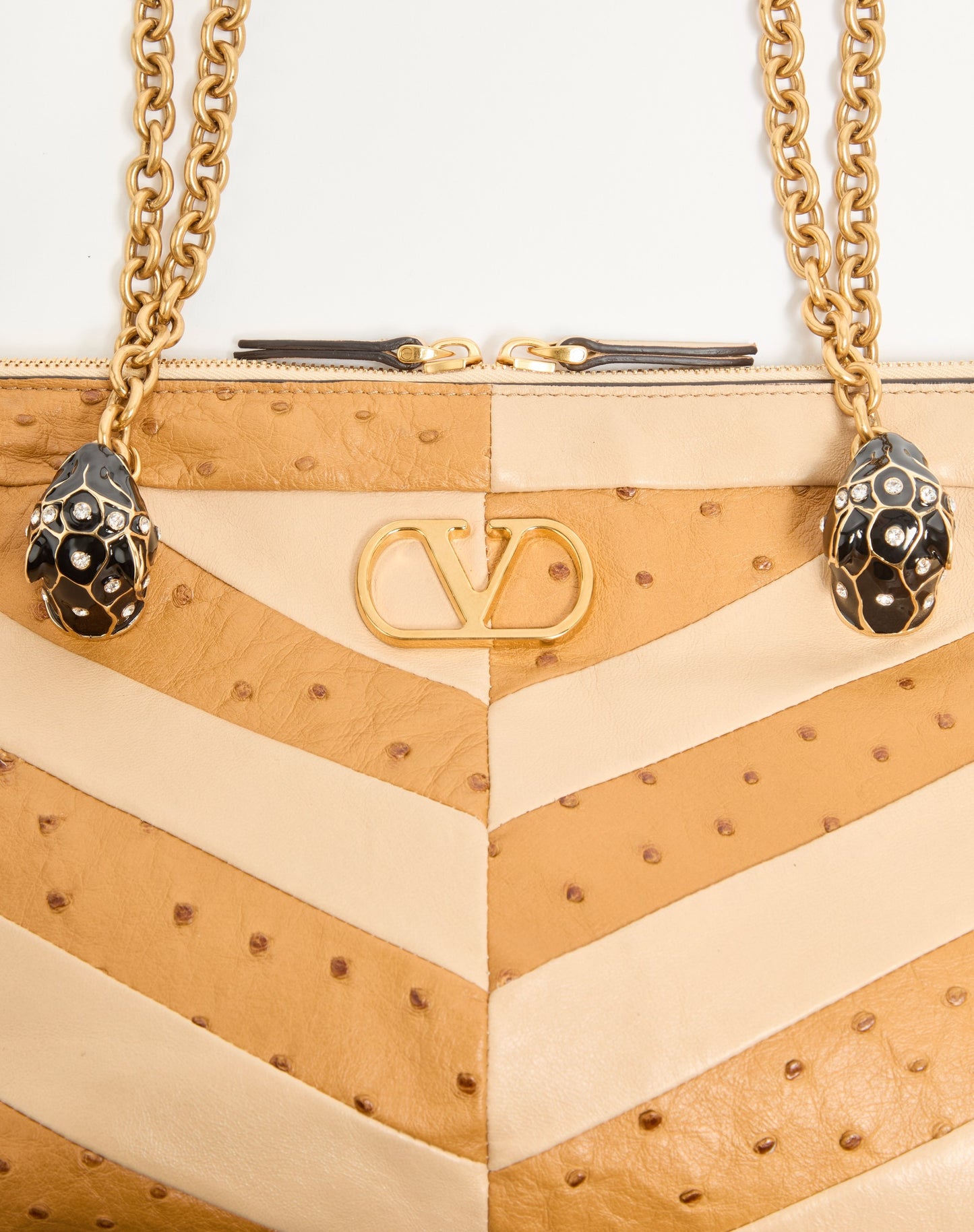 Valentino Garavani Panthea Medium Shoulder Bag In Ostrich And Nappa Leather With A Chevron Pattern