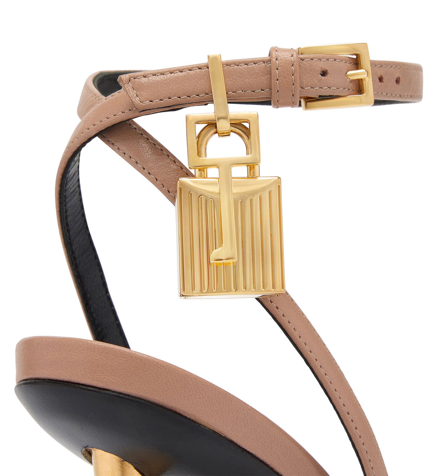 Shiny Leather Padlock Pointy Naked Sandal