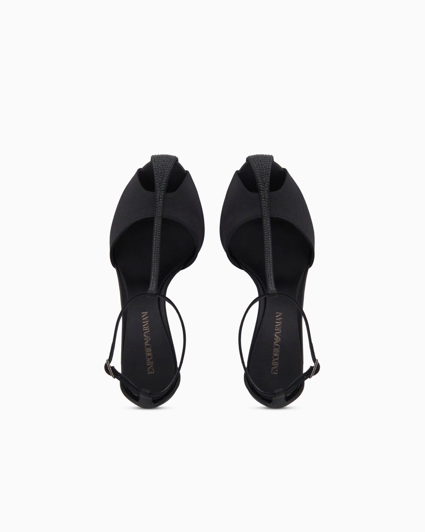 Satin T-bar sandals with rhinestones