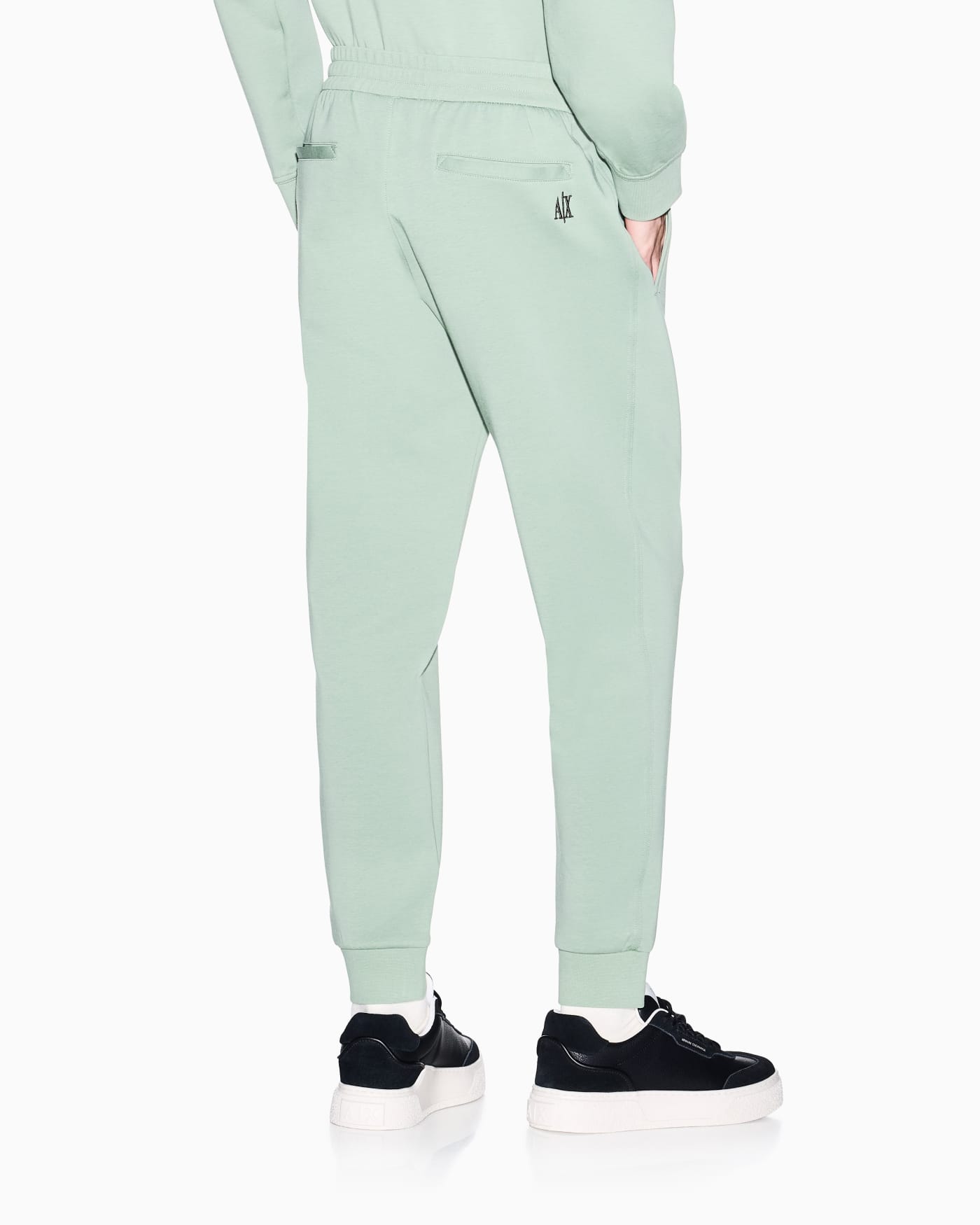 Bonded stretch cotton joggers with ribbed cuffs Icon