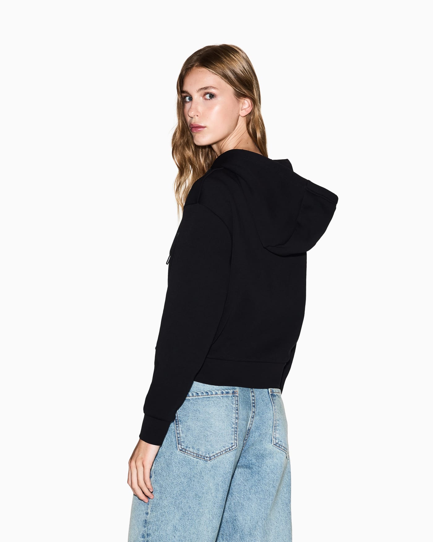 Full-zip hoodie Icon in stretch cotton with embroidered logo