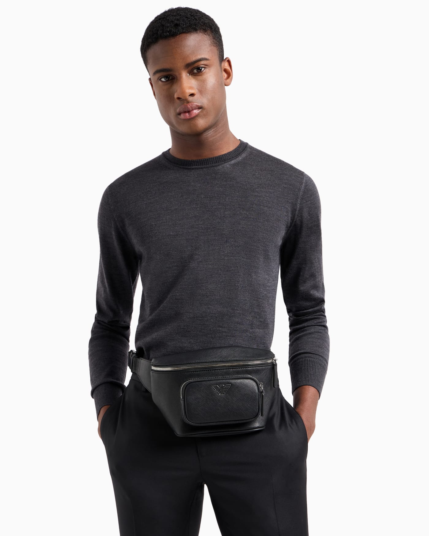 Regenerated saffiano leather belt bag man