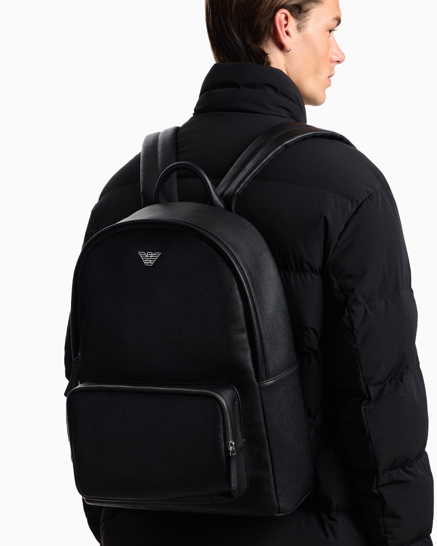 Regenerated saffiano leather backpack man