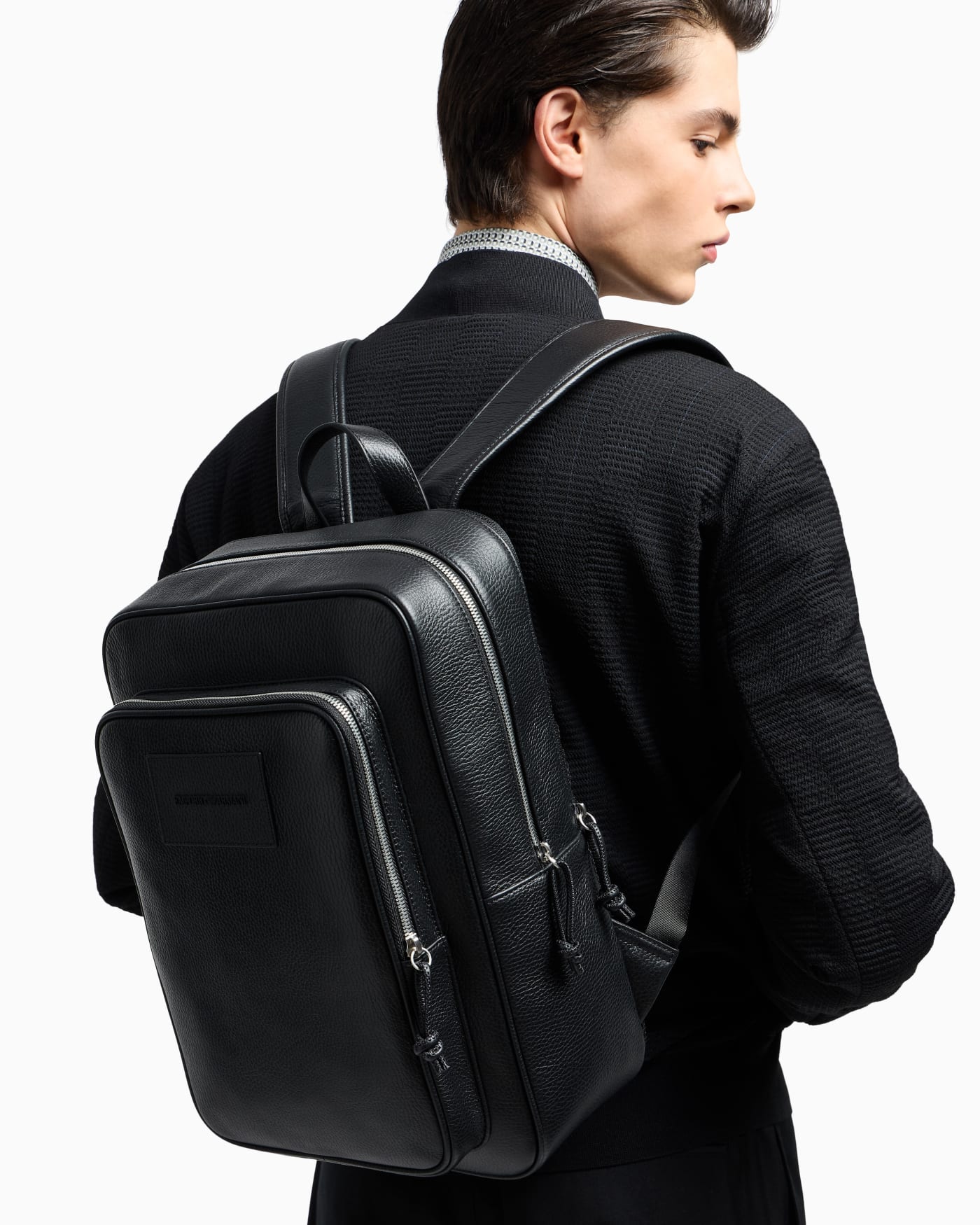 Tumbled leather laptop backpack man